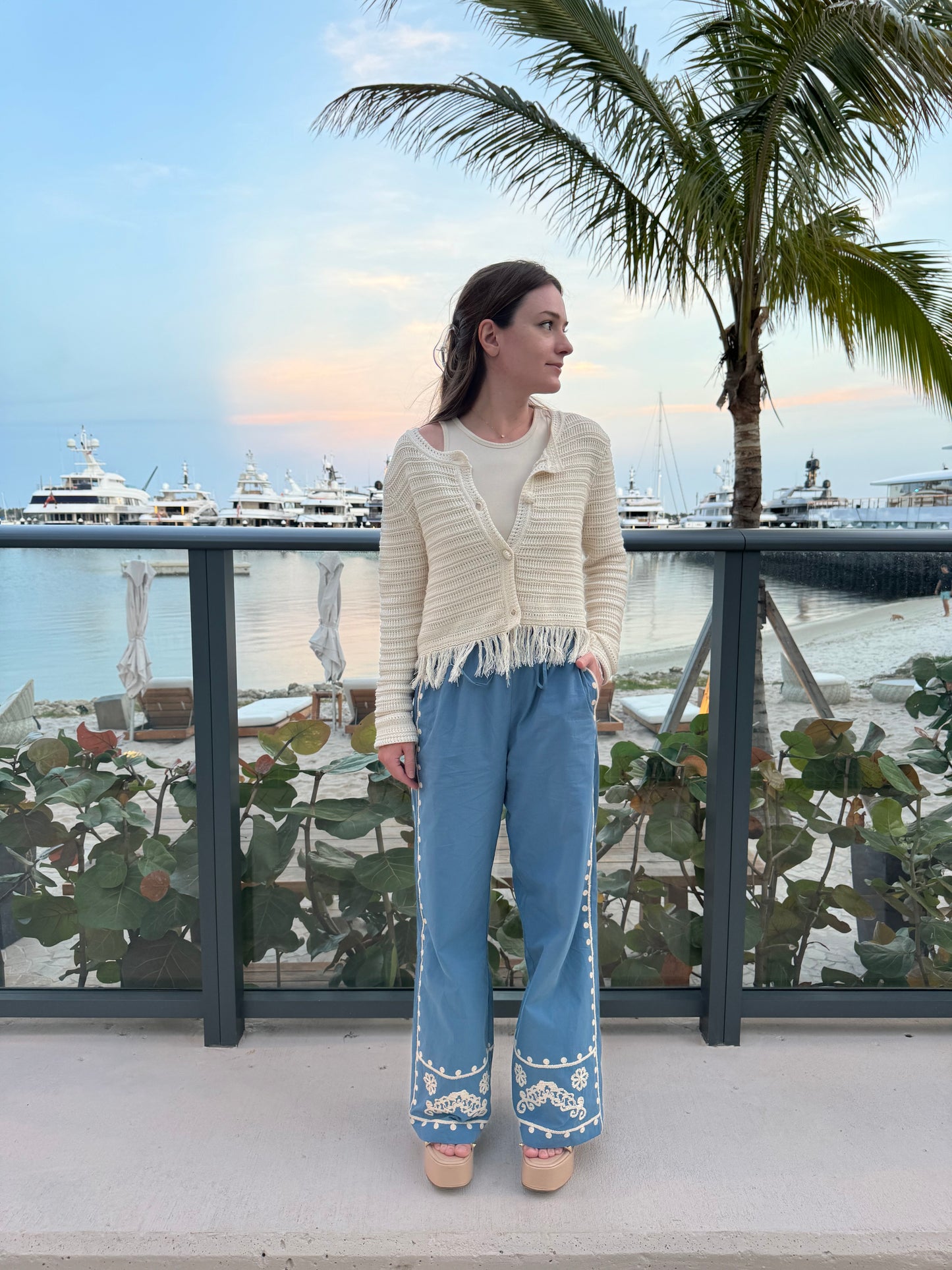 Azure Fleur Embroidered Slacks